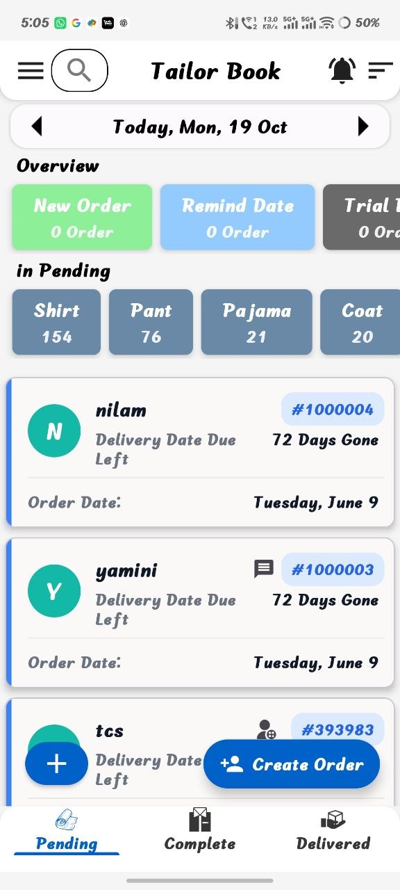 Tailor Book Home Dashboard